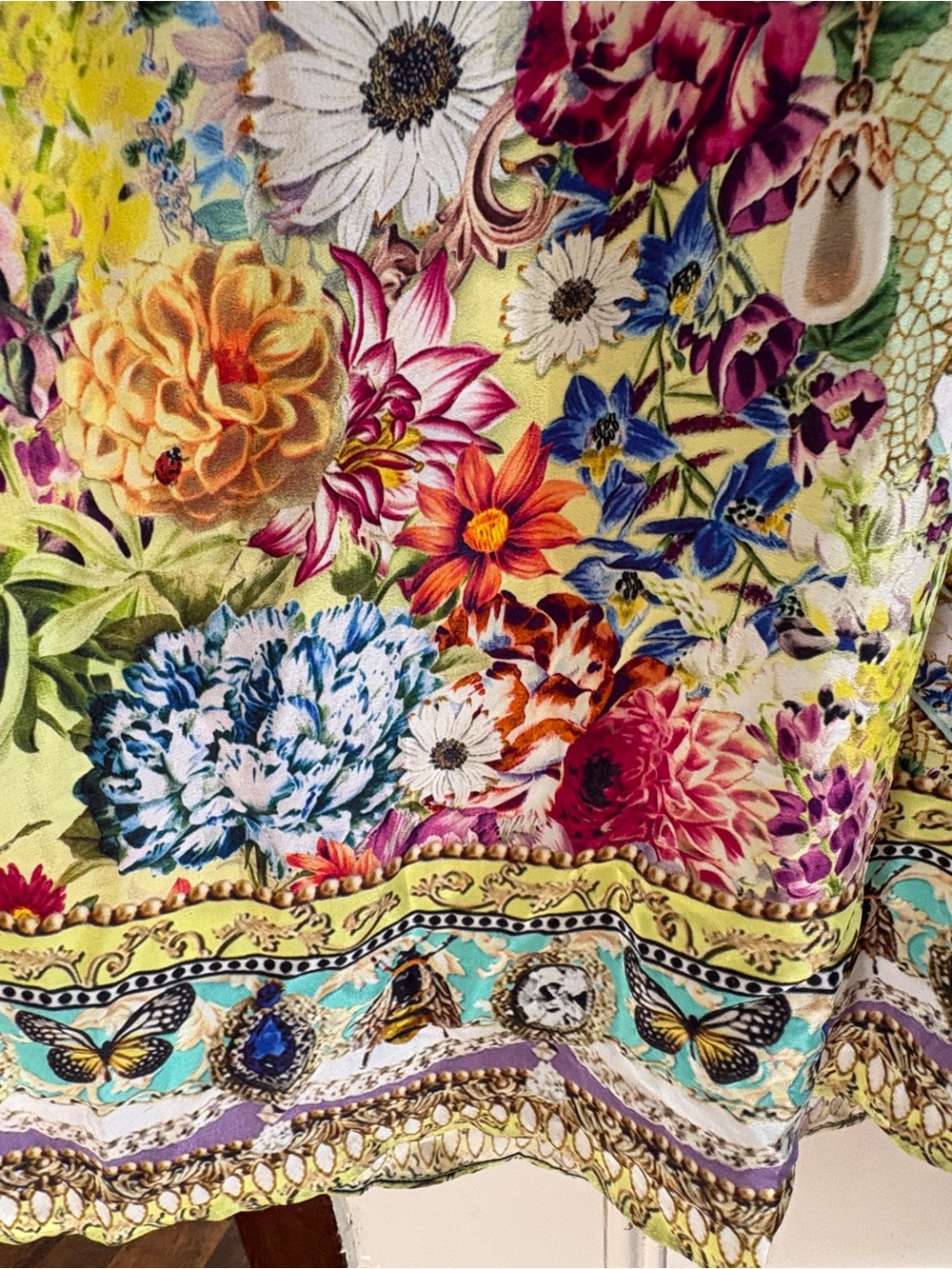 Camilla Silk Maxi Dress Yellow Floral Crystal Embellished XL - Picture 5 of 7